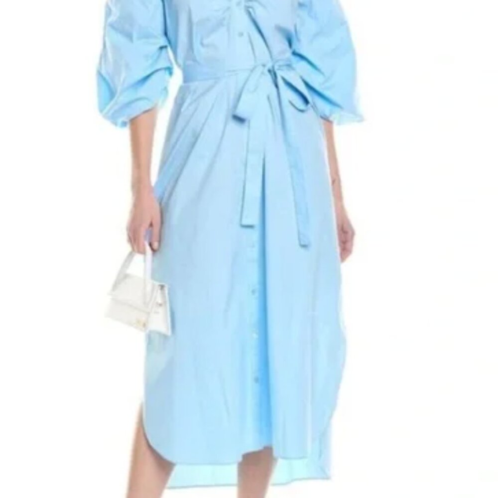 Reese Blue Tie-Belt Button-Front Cotton Midi Dress